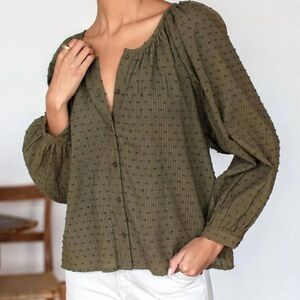 Emerson Fry Moss Stripe Swiss Dot Button-Up Blouse
